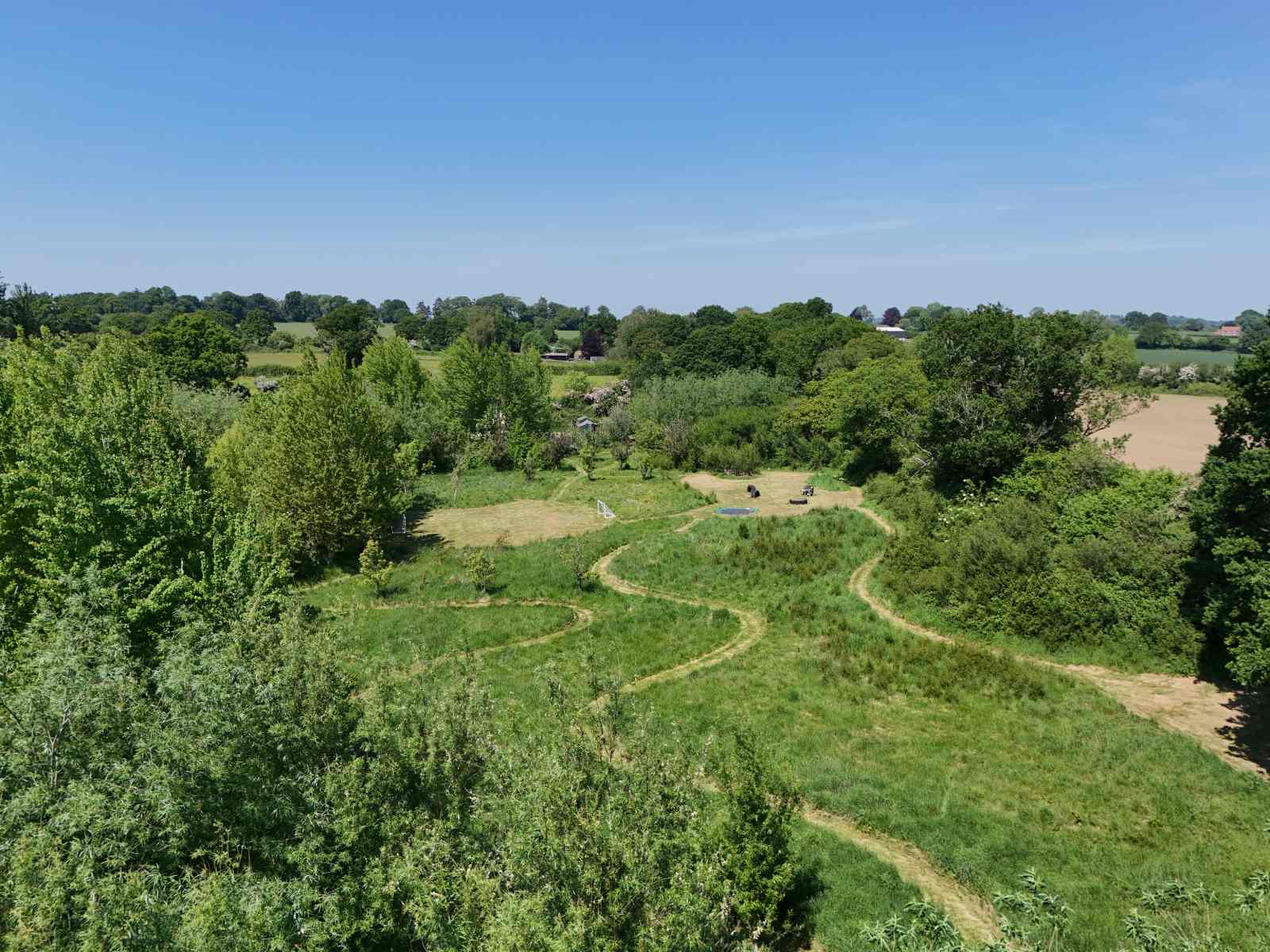 Lush green landscape with pathways